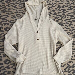 Cream Waffle Knit Hooded Top